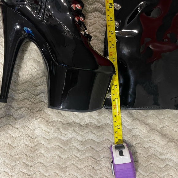 NWB SIZE 9 PLEASER ADORE3050 BLACK 7" PLATFORM LACE UP THIGH HIGH W/SIDE ZIPPER - Picture 8 of 12